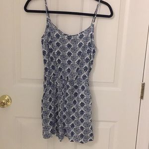 Blue Geometric Romper with Pockets